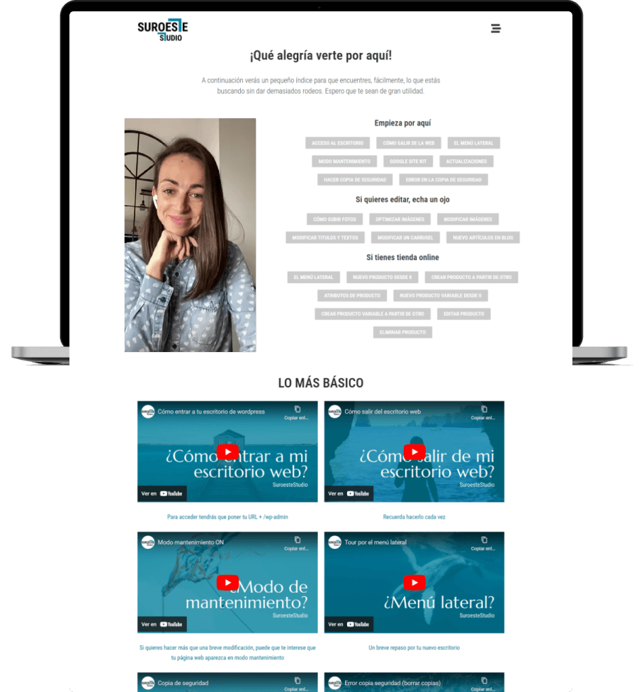 Bienvenida al AREA PRIVADA de SuroesteStudio. Tutoriales sobre wordpress - pagina web