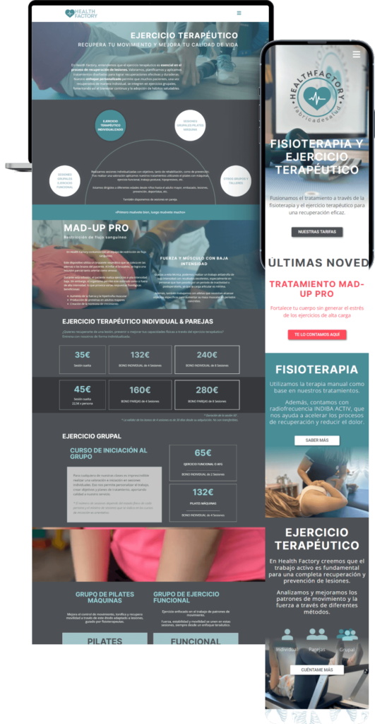 DISEÑO WEB por SuroesteStudio para HEALTH FACTORY FISIOTERAPIA COLINDRES Cantabria