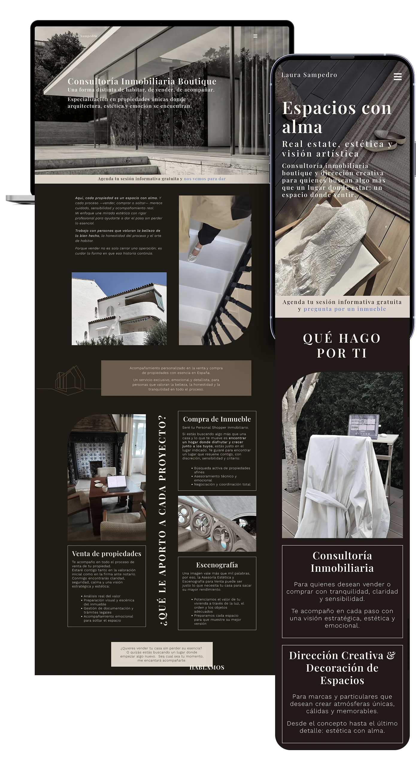 Diseño y desarrollo web estratégico para una consultora inmobiliaria, amante de la dirección creativa de espacios y la fotografía editorial en Cantabria.